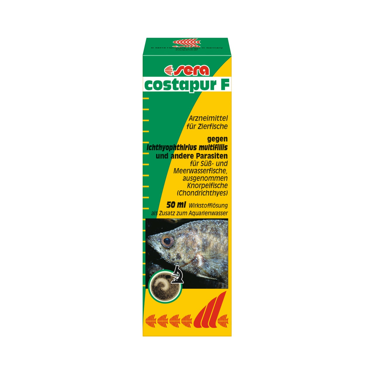 sera costapur F 50 ml – Effektives Arzneimittel gegen Ichthyo & Hautparasiten für Süß- & Meerwasser - Hauptbild - sera-costapur-f-50-ml-wirkstofflsung-01-hauptbild.jpg