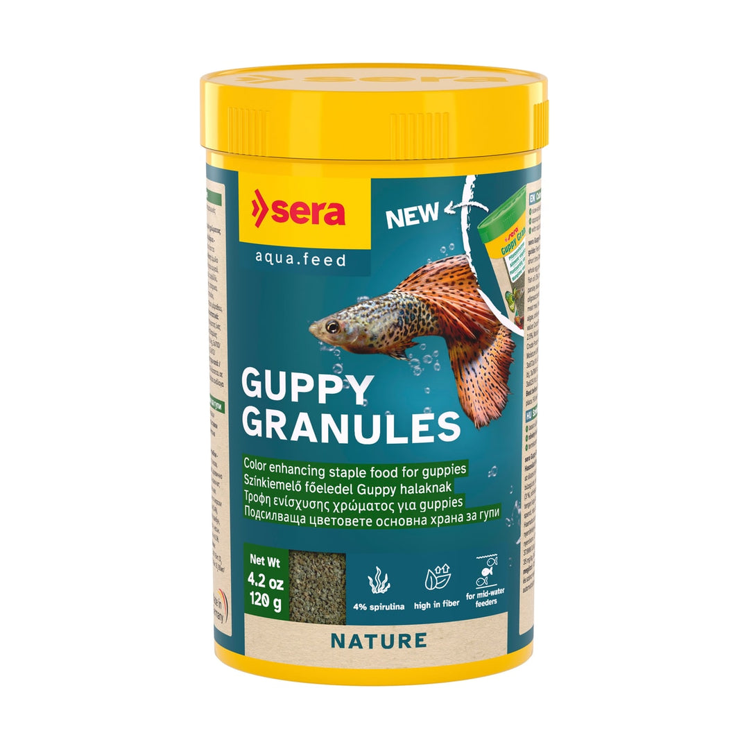 sera Guppy Gran Nature – Natürliches Veggie-Granulat für Guppys &amp; Lebendgebärende – 100ml / 44g - Hauptbild - sera-guppy-granule-nature-100-ml-44-g-15-oz-01-hauptbild.jpg