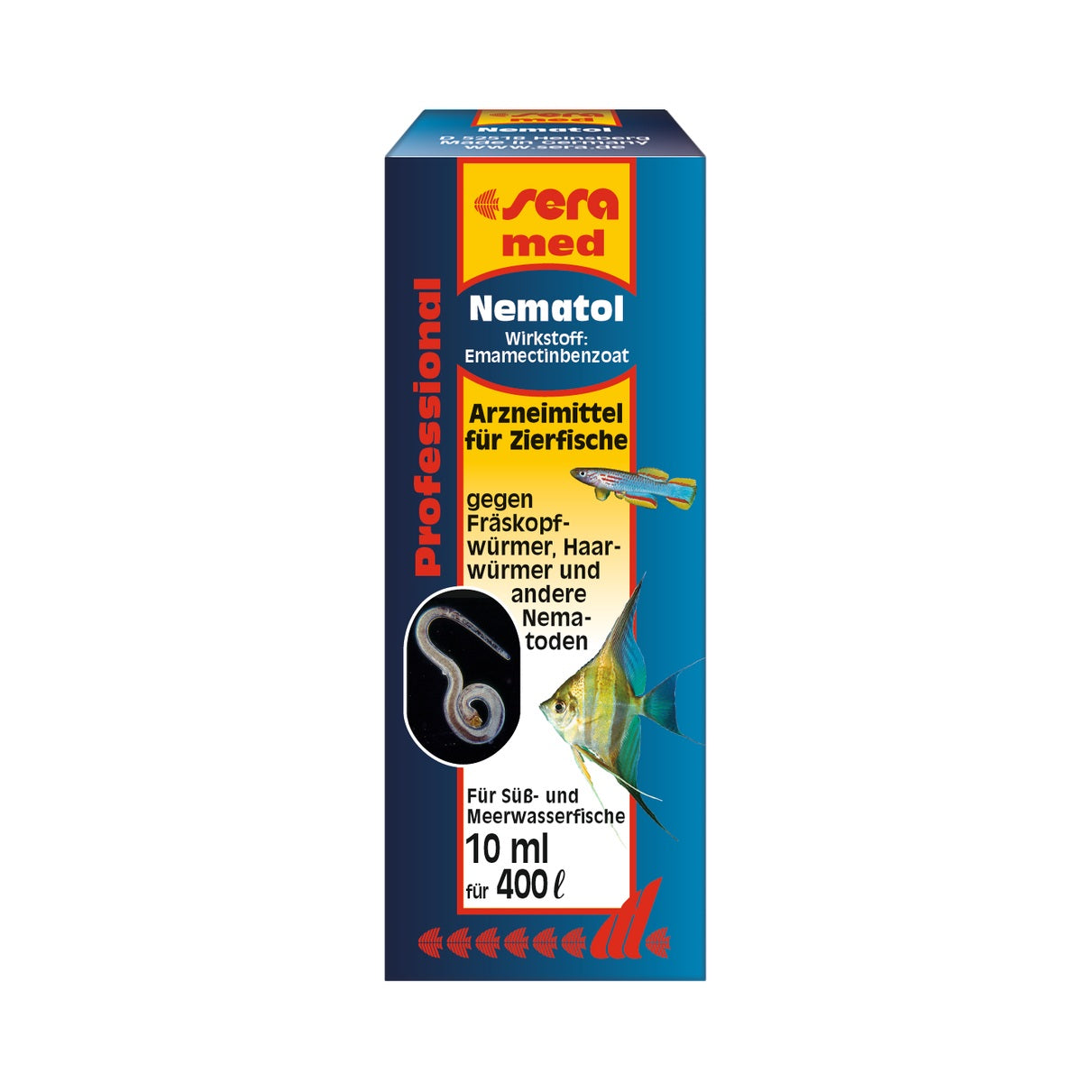 sera med Professional Nematol – Effektives Heilmittel gegen Fadenwürmer bei Zierfischen (10 ml für 400 L) - offizielles Sera Produktbild 1