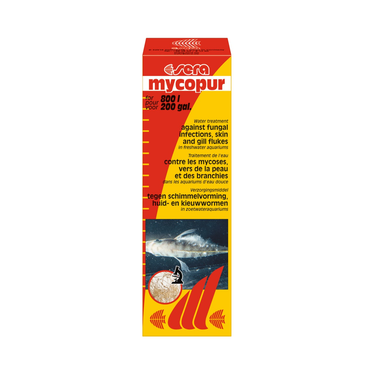 sera mycopur 50 ml – Effektive Lösung gegen Pilzinfektionen, Haut- & Kiemenwürmer für Süßwasserfische - offizielles Sera Produktbild 1
