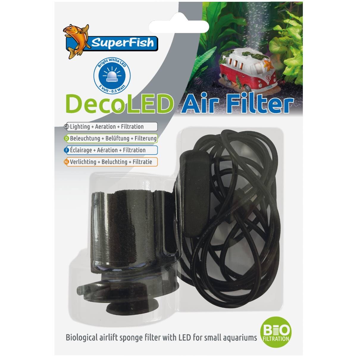 SuperFish DecoLED Air Kit 3-in-1 mit Schwammfilter, LED und USB-Anschluss